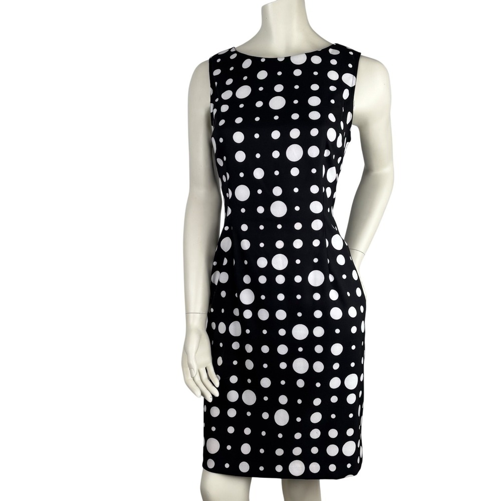 Connected Women's Black‎ And White Polka Dot Dress Sleeveless Size 12 Boatneck